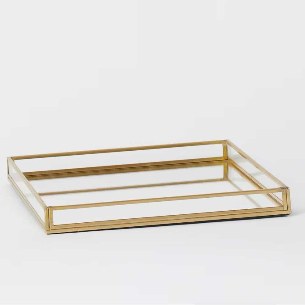 H&M Brass Square Clear Glass Tray
